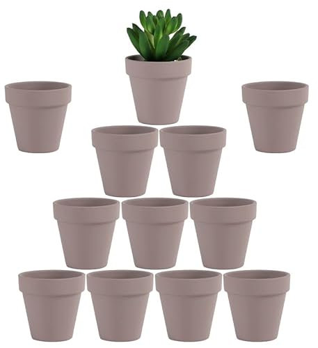 Yishang Lot de 12 mini pots en terre cuite avec trous de drainage, 6,3 cm - Gris