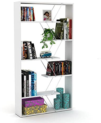Relax e Design Bücherregal für Wohnzimmer, 6 Regale, 84 x 24 x 157 H (Weiß)