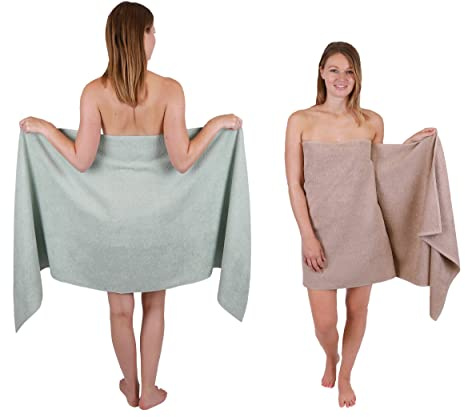 Betz 2 Stück Saunatücher groß XXL Berlin Größe 70 x 200 cm Badetücher Saunatuch Jade/Cappuccino
