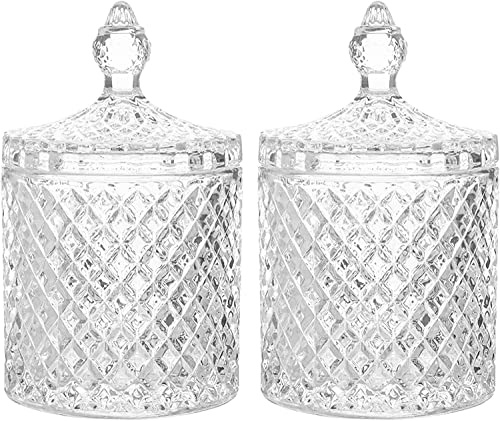INHEMING 2pcs Clear Glass Crystal Diamond Candy Jar With Lid, Decorative Bowl for Candies, Chocolates, Biscuits, Nuts, Cereals