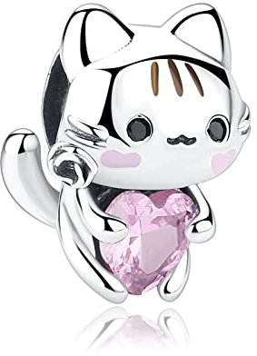 Nbsameng Breloque chat, argent 925 avec zircons 5A, pour bracelet et collier Europe