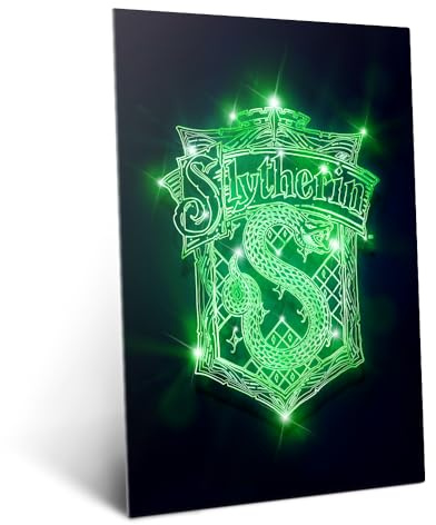 Displate Offiziell Harry Potter MetallPoster Magnetische Befestigung Inklusive Lizenziert Bilder Hochwertiges Poster Neon House Crests - Slytherin Neon Crest 67.5 cm x 48 cm