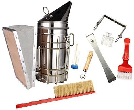 Xiaojikuaipao 8Pcs Beekeeping Tools Kit Smoker Catcher Fork Beekeeping Equipment Beehive Tool Accessory Supplies for Beginner