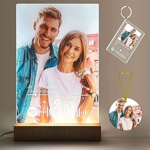 Voryusmer Cadeau Personnalisé Plaque Spotify - Lampe Personnalisée avec Photo, Cadre Photo Personnalisé, Cadeau Couple Homme Femme Anniversaire Noël