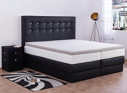 AUKONA Boxspringbett Sophie mit Bettkasten 200x200, Schwarz H4, 7 Zonen Taschenfederkern-Matratze, H2 H3 H4, Komfortschaum-Topper, Lieferung und Aufbau kostenlos