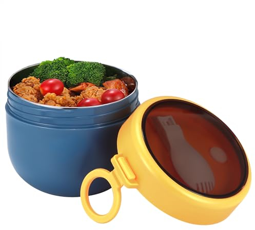 Viitech Récipient Isotherme de 600 ML avec cuillère, Tasse à céréales en Acier Inoxydable avec poignée en Silicone, Pot Alimentaire étanche Amovible pour Fruits, Porridge, Tasses à Salade