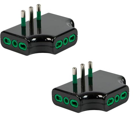 FANTON 82221-B2 Set 2 pz adattatore presa tripla piatta SALVASPAZIO - 1 spina italiana grande 10A 3 prese italiane bipasso adattatore triplo salvaspazio - NERO
