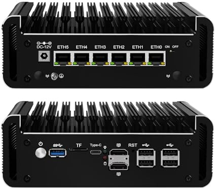 PeeliCeeli N100 Mini PC Firewall Support Windows OPNsense, Fanless Micro Computer DDR5 32 GB RAM 1 TB NVMe SSD N100 12th Gen Router PC, 6 x 2.5GbE I226V LAN, 4K, AES-NI, TF, Type-C