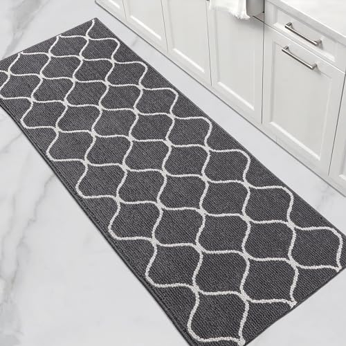 COSY HOMEER Tapis de Cuisine Antidérapant, 60 x 180 cm Tapis de Cuisine Devant Evier, Anti-salissures, Lavable en Machine pour Cuisine, Buanderie, Entrée, Couloir, Gris