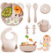 Bizcasa Vajilla Bebe Silicona, 9 Piezas Vajilla de Silicona para Bebés Antideslizante, Con Plato Cuenco Babero Taza, Vajilla de aprendizaje para comer destete, Sin BPA (Beige)