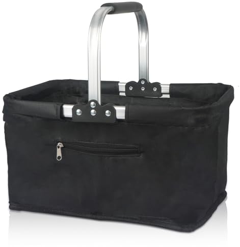 Einkaufskorb Faltbar 25L,Einkaufskorb Klein Mit Gepolsterte Griffe Und ReißVerschlusstasche,Einkaufstasche Klappbar Maximale TragfäHigkeit 15 Kg,Picknickkorb für Einkäufe, Picknicks & Aufbewahrung