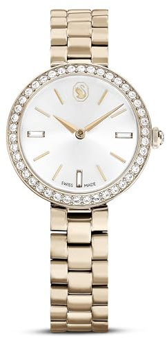 Swarovski Montre Certa, Fabriqué en Suisse, Bracelet en métal, Ton doré, Finition Champagne doré