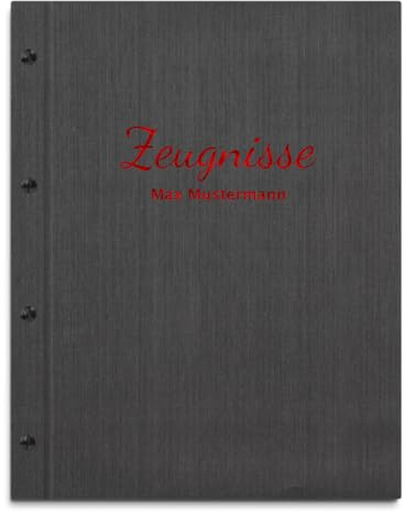 Handgefertigte Zeugnismappe mit eigenem Namen in schwarzer Leinenoptik – inkl. 12 Sichthüllen – Mappe für Zeugnisse und Urkunden