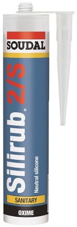 Soudal Silirub 2S 2/S Food Grade Sanitary 100% Silicone Sealant Cartridge 300ml Premium Quality, Low Modulus Neutral Cure For All Saintary Materials Inculding Plastics (RAL7038 Light Grey)