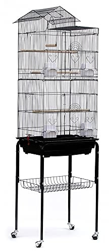 Vogelkäfig,Vogelvoliere,Voliere,Vogelhaus,Papageienkäfig,Tierkäfig,Käfig,Sittichkäfig,Vogel,mit Holzstangen,Nagerkäfig,klein Metall Vogelvoliere,mit Rollen & Ablage& Dach (46 * 35.5 * 158.5cm)