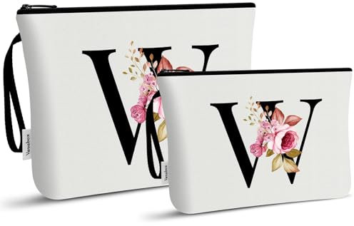 Vavabox Trousse de Toilette Personnalisée pour Femme - Tissu Premium & Fermeture Éclair Robuste, Cadeau Parfait Femme, Idée Cadeau Unique pour Fille, Mariée ou Demoiselle d'honneur (W, Blanc 2 Pièces)