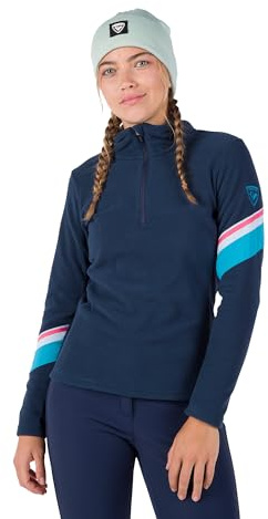Rossignol Strawpile Fleece - Mid Layer für Damen - Warme Skiunterwäsche mit halbem Reißverschluss, Dunkles Marineblau , Medium