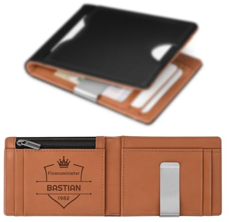 Maverton Slim Wallet mit Münzfach für 9 Karte - Geldbörse Herren aus echtem Rindsleder - Geschenke für Männer - personalisierte Geschenke für ihn - schwarz-braun