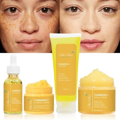 SilkNatur Turmeric+ Gesichtspflege-Set mit Vitamin C - 4 Schritte für reine, strahlende Haut - Enthält Cleanser, Scrub, Serum & Vitamin C Creme
