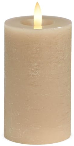 LED Stumpenkerze aus Echtwachs mit Timerfunktion & Fernbedienung - Kerze realistisch flackernde Flamme warmweiß Ø 7 x 12 cm - Elektrische Wachskerze in beige als gemütliche Tischdeko
