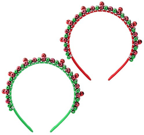 Athem 2 Stück Weihnachten Kopfschmuck mit Glöckchen, Weihnachten Stirnbänder Weihnachten Haarreifen, Rot Grün Weihnachten Haarreif für Kinder Erwachsene, Weihnachtsstirnband Weihnachts Kopfschmuck