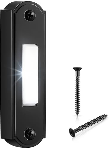 Metal Lighted Doorbell Button, Heavy Duty Metal Wired Door Bell Push Button LED Wall Mounted Doorbell Switch for Home Universal Garage Door Opener Switch, White Light, Property In Copyright (Black)