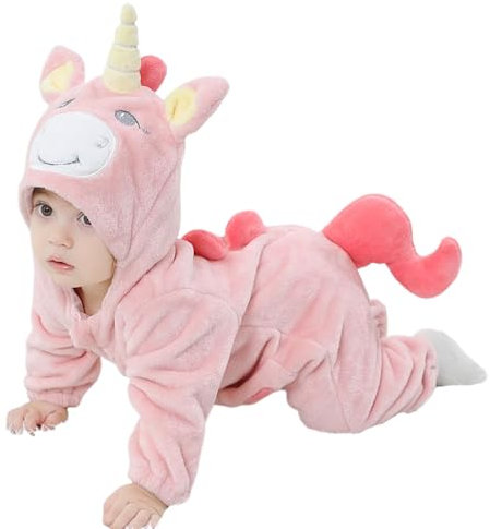 LOLANTA Costume de Licorne Arc-en-ciel pour Enfant, Grenouillère à Capuche en Peluche pour Bébé, Rose, 30-36 mois