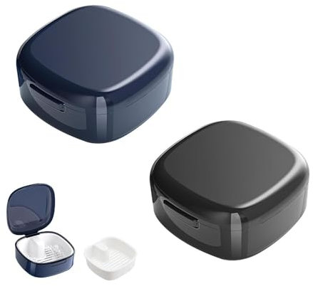 Neuytiky 2PCS Prothesendose,Zahnprothesenbox mit Sieb,Gebissdose,Zahnprothesen Box,Gebissdose Zahnprothesendose,Protesenbehälter,Zahnspangendose,Zahnschiene Box,Zahnspangenbox,Halterung (Blau Schwarz)