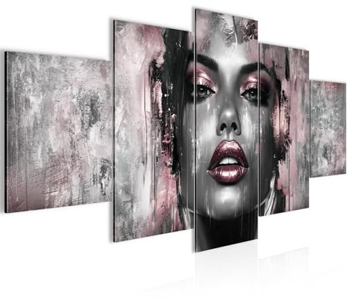 Runa Art - Bilder Fashion Frau 200 x 100 cm 5 Teilig XXL Wanddekoration Design Grau Rosa 052851c