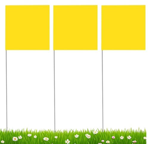 Lot de 50 drapeaux de marquage jaunes de 12,5 x 9,7 cm avec poteau en acier de 38,9 cm pour marquage de pelouse, paysage, cour, jardin pour services publics souterrains, aménagement paysager