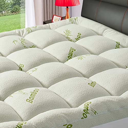 Matratzenauflage in voller Größe für Rückenschmerzen, Premium-Viskose aus Bambus, 1200 g/m², extra dicke Matratzenauflage, gesteppter Matratzenbezug mit tiefer Tasche bis zu 53,3 cm