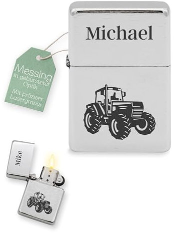 Abenteuernah Sturmfeuerzeug personalisiert, Geschenke für Männer, Sturmfeuerzeug, Feuerzeug Gravur, individualisiert mit deinem Wunschnamen als persönliches Geschenk (Traktor)