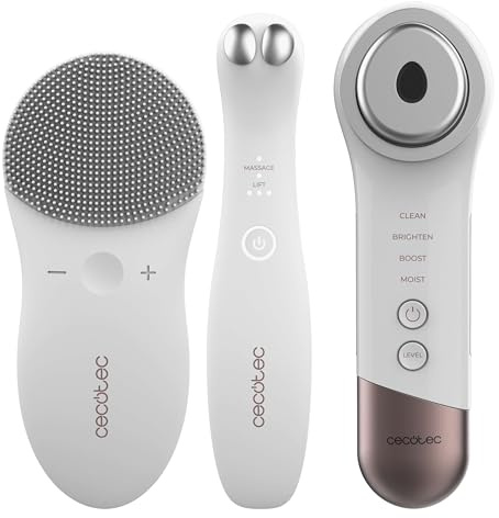 Cecotec Brosse Nettoyante Visage Revitalisante Facial FaceCare SkinRoutine. Skin Care en 3 étapes avec nettoyant facial, anti-cernes et masseur. Inclut un set avec bandeau et bracelets, recharge USB