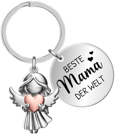 Cadimus Beste Mama Schlüsselanhänger, Schlüsselanhänger Schutzengel mit Herz und Gravur, Engel Glücksbringer, Beste Mama Geschenke, Geschenk für Muttertag Weihnachten