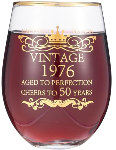landskykit 1976 50th Birthday Gifts for Women Men 15oz Wine Tumbler Red Wine Glass Drinking Cup 50 Years Old Birthday Present 50th Anniversary
