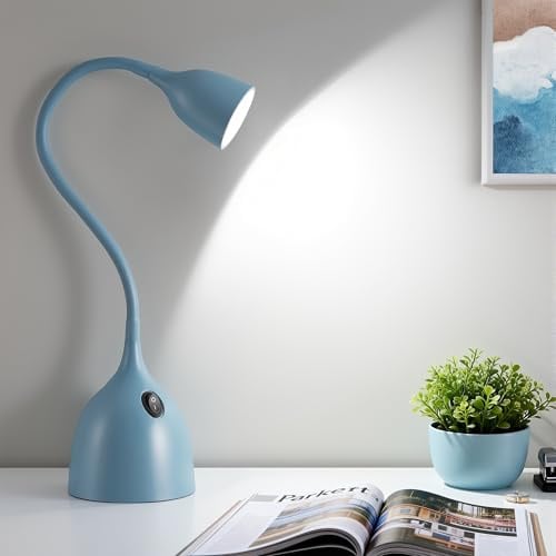 GyroVu Schreibtischlampe Blau, LED Tischlampe, Klein Einstellbar Flexibler Gänsehals Leselampe, Non-flickering 5000K Schreibtischleuchte Augenschutz für Studentenwohnheim, Büro, Haus