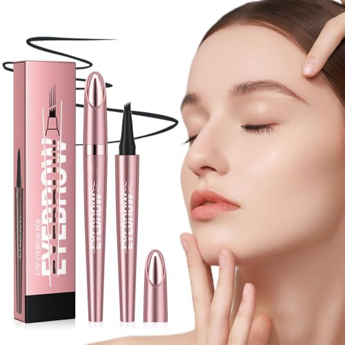 Wasserdichter 3D Augenbrauenstift mit 4 Gabelspitzen, 2024 Neuest Eyebrow Pencil, Amicroblading Augenbrauenstift Lang anhaltend Wasserfest Wischfest mit Starker Haftkraft (Schwarz)