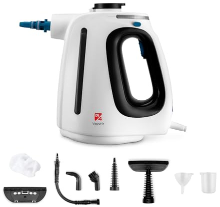 Di4 Vaporix Hand-Dampfreiniger 1350W, Kontinuierlicher Dampf 32 g/min, Aufheizung 30s, 16 Min Dampf, 550 ml Tank, Mehrzweck-Dampfreiniger 9 Zubehörteile, 3 m Schlauch, Weiß