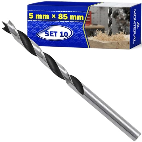 10 Piezas Brocas Madera 5mm x 85mm para Aglomerado DM MDF - Broca Madera Fabricadas en Acero Aleado - MONTERAL