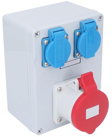 Hyuduo Wall Socket Box, Dual 15A 3 Prong Outlets and 1 32A 5 Pin CEE Outlet with Main Switch Structure, IP44 Water Proof Power Distributor for Garden Garage Bathroom Construction Site