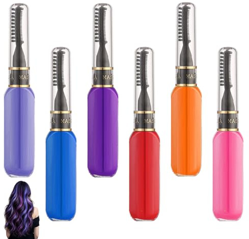 Menibeuty 6 Farben Sofort Haarfarbe Farbstoff Vorübergehend, Haarkreiden für Mädchen Temporär Auswaschbare Mascara Set Hair Mascara, für Mädchen Frauen und Männer, Geburtstag Halloween Cosplay DIY