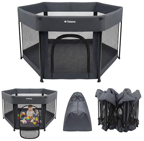 Tulano Cozy 30 Reise-Laufstall - Baby faltbar - 125x66 cm - Tragetasche | Kompakter Kinderlaufstall mit Boden – Netzseiten – Reißverschluss-Tür – rutschfeste Füße – Indoor & Outdoor – 6–36 Monate