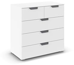 Rauch Möbel ADITIO, Kommode, Farbe Weiß, Breite 80 cm | Sideboard im modernen Look, 5 Schubladen, Soft-Close-Funktion, für Schlafzimmer, Gästezimmer, Wohnzimmer, Garderobe, Flur