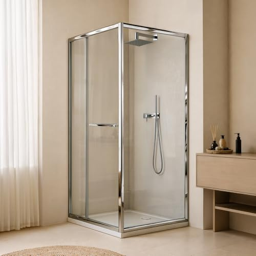 Box Doccia Angolare 90x70 Cm Con Porta Rototraslante – Vetro Temperato Trasparente 6mm, Profili Cromo Lucido, Chiusura Magnetica, Installazione Reversibile – Linea Nerea