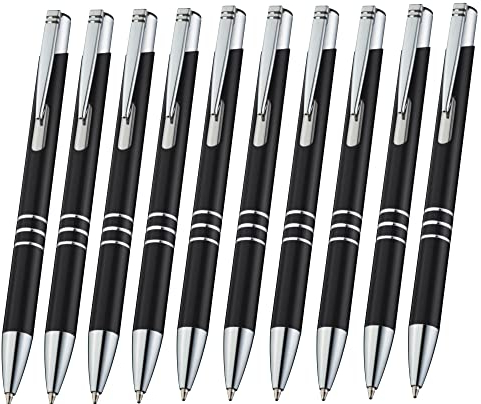 10 Stück hochwertige Kugelschreiber Metall Schwarz Metallkugelschreiber blaue Mine auswechselbare Großraummine Kulis Metall Schwarz blauschreibend