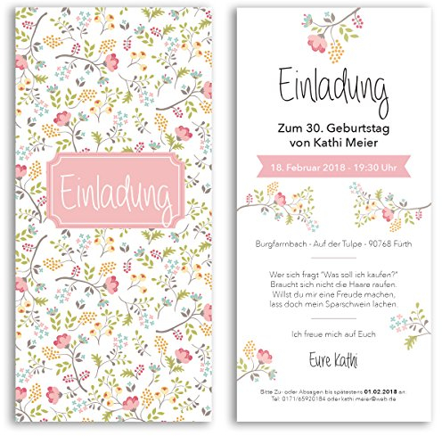 (20 x) Einladungskarten Geburtstag Blumen Pink Rosa Eintrittskarte Einladungen