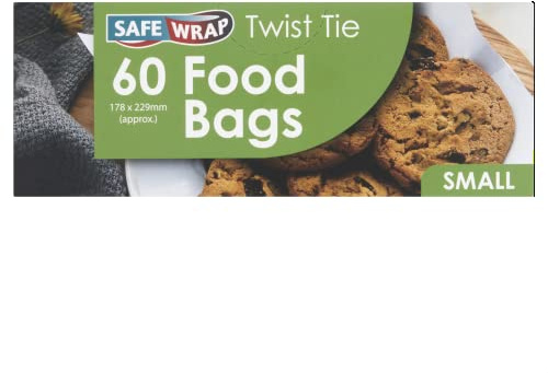 Safe Wrap - 240 Pack Small Food Bags 178x229mm - With Twist Ties, 4 Rolls of 60, Strong Clear Plastic, For Snacks, Sandwiches, Fruit, Vegetables, Kitchen Food Storage, Freezer & Fridge
