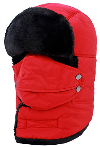 Kuyou Unisex Wintermütze Fliegermütze Warme Fellmütze für Sport und Outdoor (Rot)