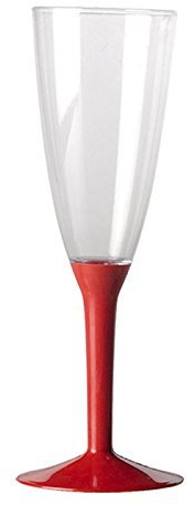 Dream' s Party 20 Flute in plastica con gambo - Flutes rigidi monouso - Calice da Spumante - Corpo in plastica trasparente - confezione 20 pezzi - flute per feste (Rosso)