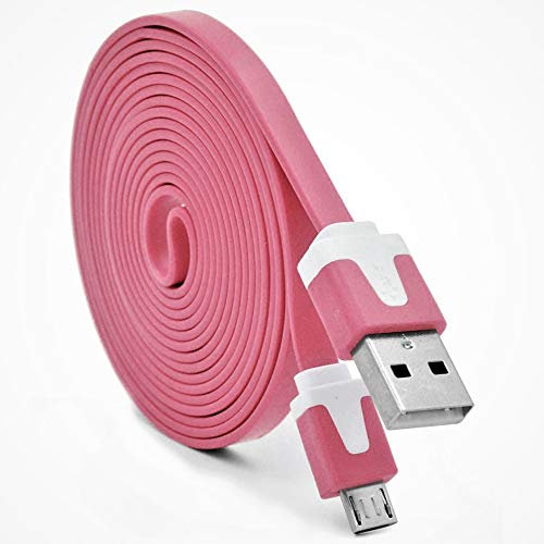 Shot Case - Cable Noodle 3m Micro USB pour Manette Playstation 4 PS4 3 Metres Chargeur USB Smartphone Connecteur (Couleur Rose)